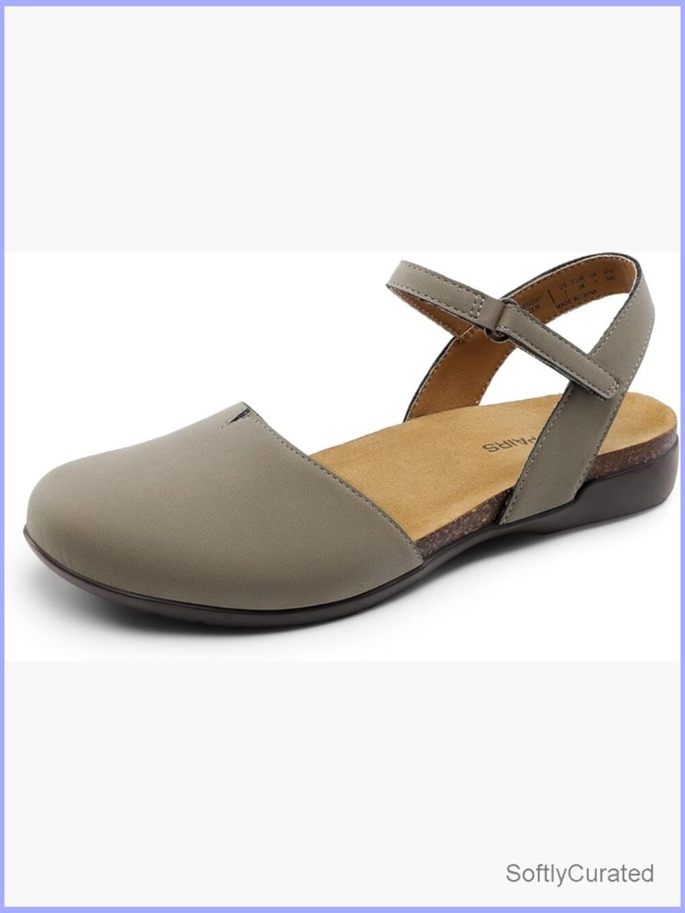 Women's Closed Toe Sandals Arch Support Comfort Cork Footbed Flat Sandals Summer